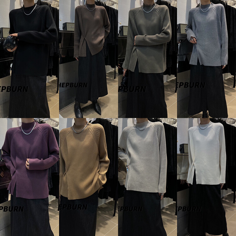 [HEPBURN Hepburn] side buckle solid color half turtleneck sweater loose and thin YS1-Y67