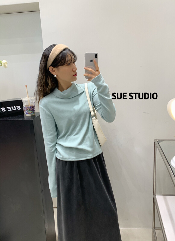【SUE STUDIO】Double-sided brushed fine pit strip two-wear bottoming shirt 22357# ZJY