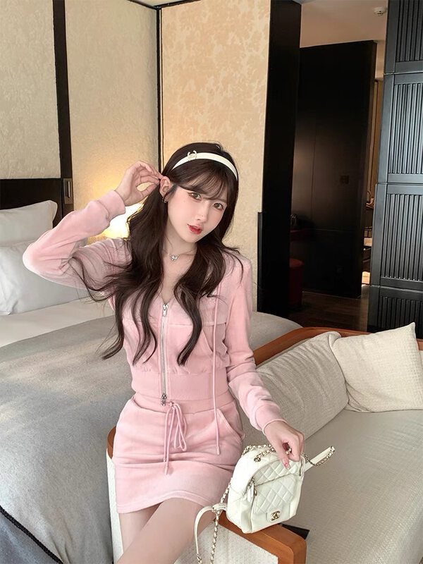 【MS STUDIO】Casual Hooded Sweater + Elastic Waist Shorts Skirt Set 88420# PCZ