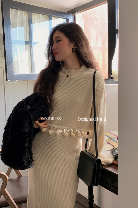 [Fire HOODRESS] Korean Waffle Ball Design Shirt + High Waist Side Slit Skirt Suit 22569# JHY