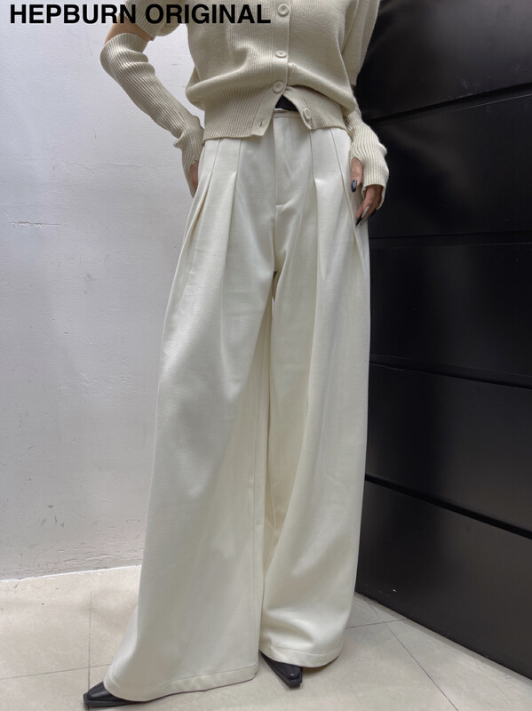 【HEPBURN Hepburn】Advanced big-name solid color wide-leg trousers (with belt) (high waist and thin) 5282# FHX
