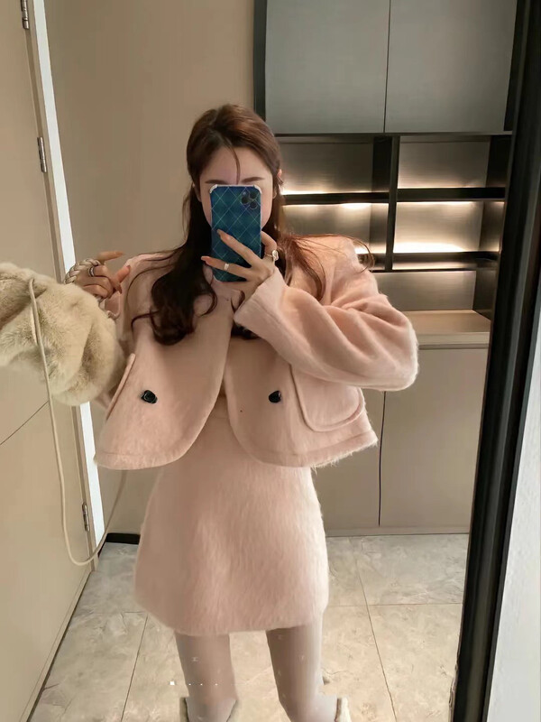 【MINI NI】Korean Style Coat + High Waist Slim Skirt Suit 9438-1# PCZ