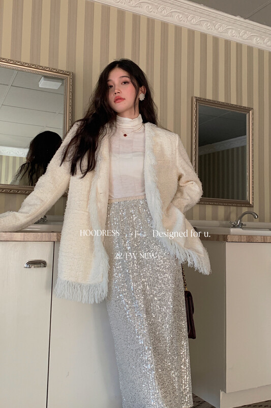 [Fire HOODRESS] Temperament and high-end fine sequins straight elastic waist skirt 22506# JHY