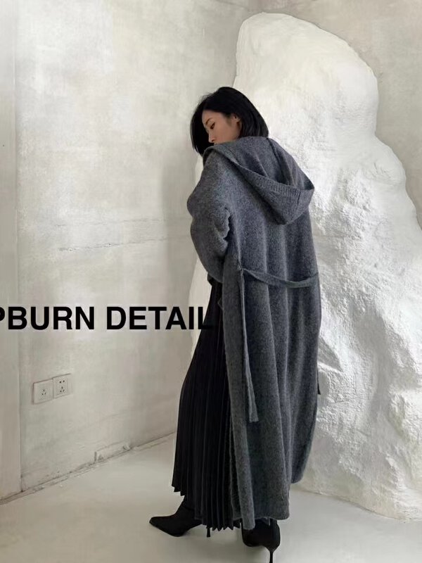 【HEPBURN】HOODED WOOL COAT (CARDIGAN WITH BELT) Y37# FHX