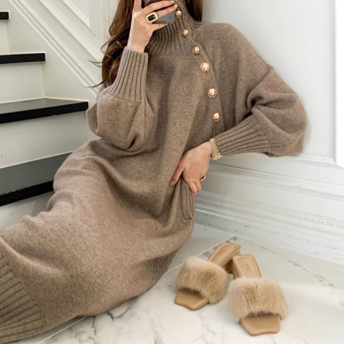 2022 spring new French temperament matching coat with sweater long knee-length bottoming knitted dress women