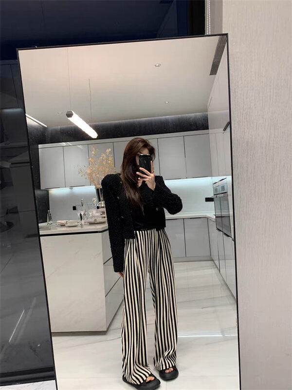 [MS STUDIO] Elastic waist stripe contrast color casual pants 98759# PCZ