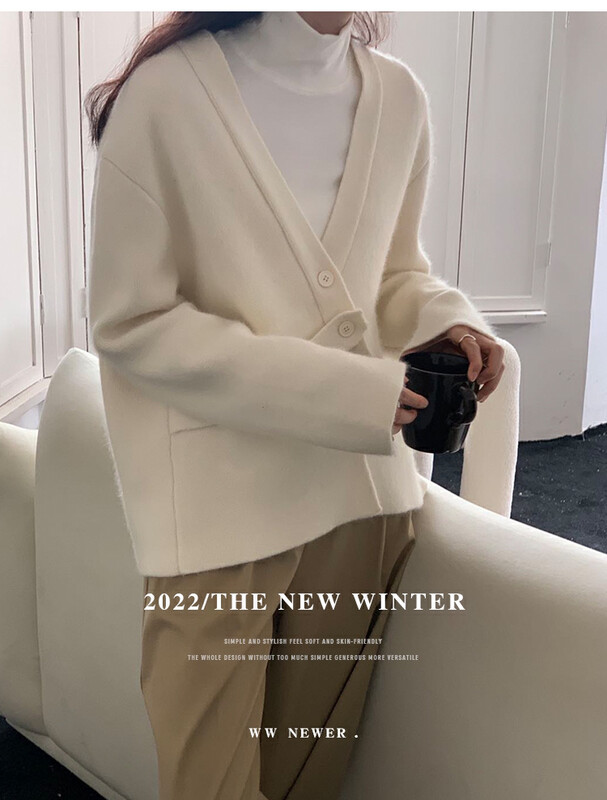 【THE MIND】Wool V-Neck Designer Knit Cardigan Sweater 71397