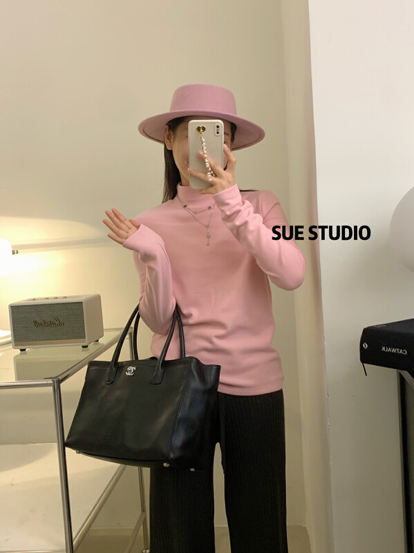 New in autumn!【SUE STUDIO】Solid color versatile half turtleneck bottoming shirt 98069# ZJY