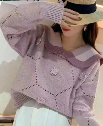 Autumn and winter new Korean version of the niche simple gentle sweet wind doll collar flower loose long-sleeved top