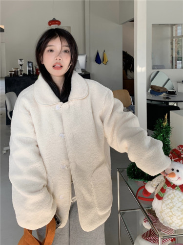 Real shot real price small plus velvet thick short double-sided lamb wool coat cotton clothes