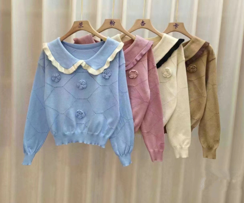Autumn and winter new Korean version of the niche simple gentle sweet wind doll collar flower loose long-sleeved top
