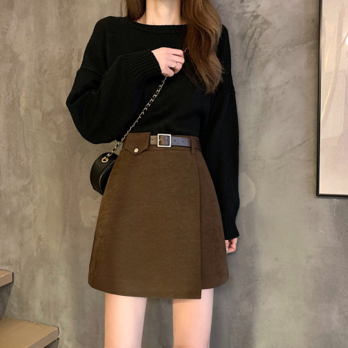 Fashionable super fire woolen skirt with belt