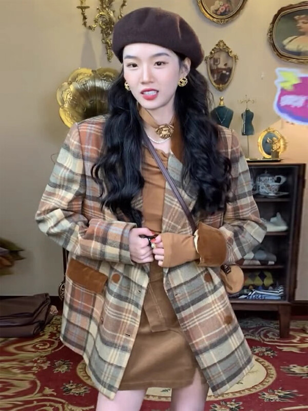 【JUN.T】Korean Casual Retro Plaid Suit 7025# PCZ