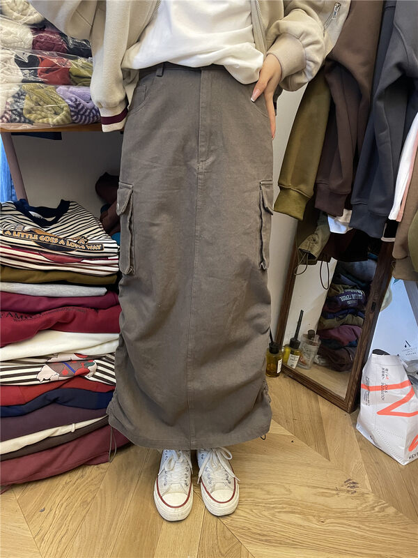 【RICH PAPA】Tooling drawstring design midi skirt Q090# ZXX