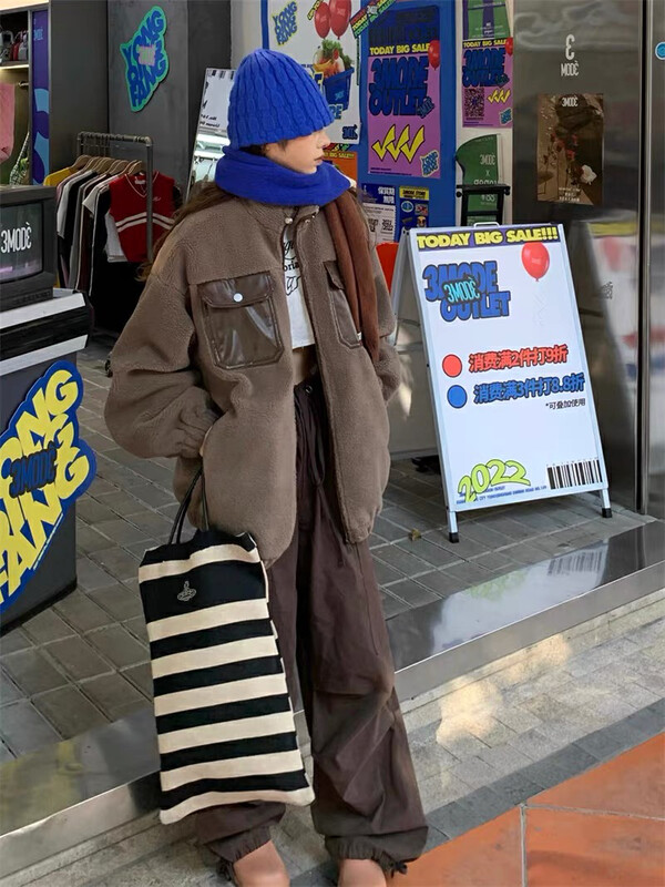 【LAB EEDA】American retro design sense thickened plush loose warm cotton jacket M337# OZQ