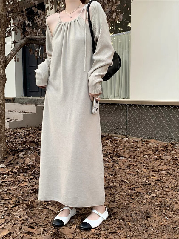 New for winter!  【JUN.T】French retro suspender dress + simple and versatile knitted cardigan suit 6961# PCZ