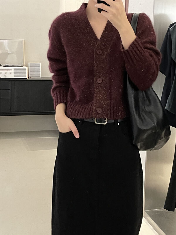 Thickened raccoon cardigan, 10 colors available [CLEAN SPACE] Simple solid color versatile knitted cardigan (50% raccoon hair) 33331# CQW
