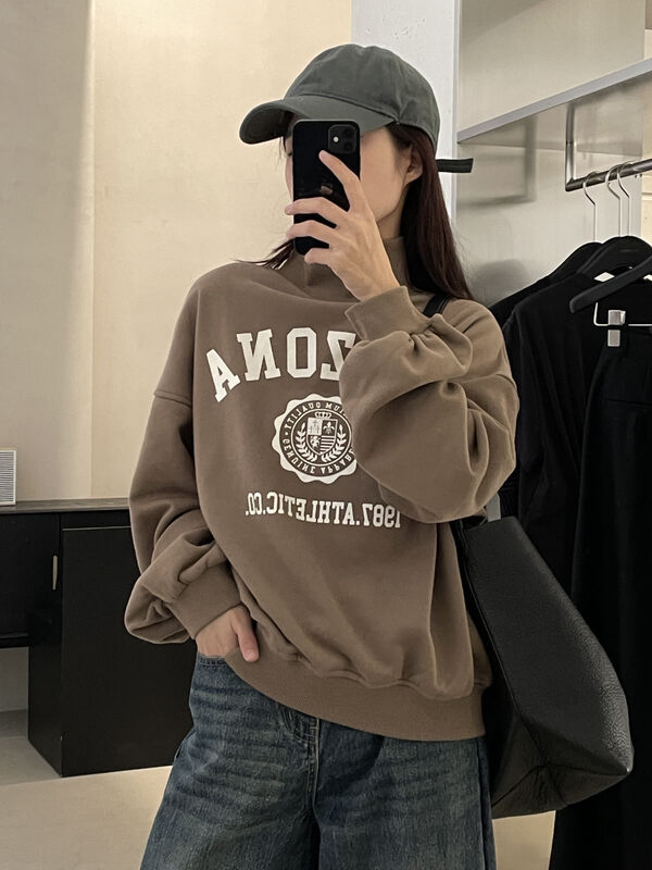 【CLEAN SPACE】Korean style personalized letter turtleneck fleece sweater 33388# CQW