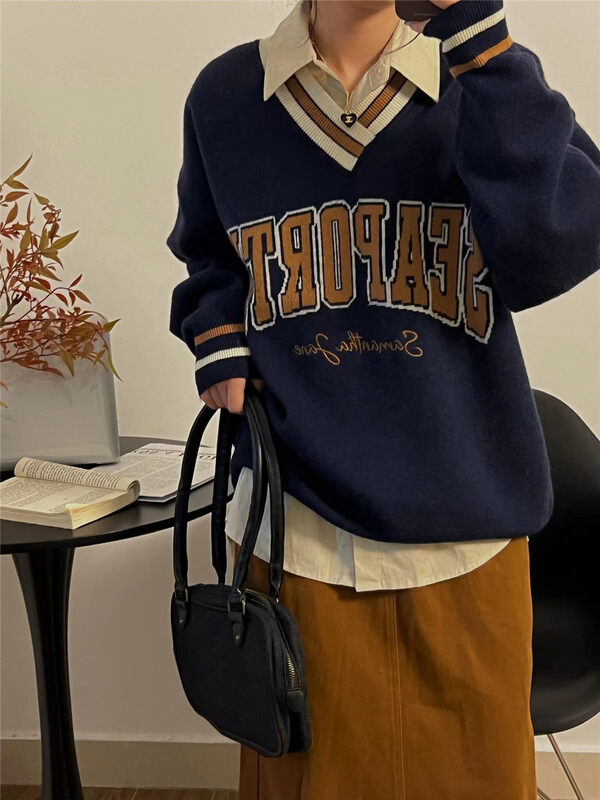 【RICH PAPA】American Retro Versatile V-Neck Warm Sweater S115# ZXX