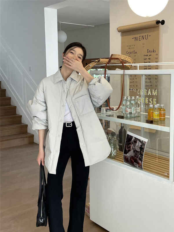 8 Colors Available【CLEAN SPACE】Neat Pocket Loose Shirt Collar Warm Down Jacket (White Duck Down 90%) 33557# CQW
