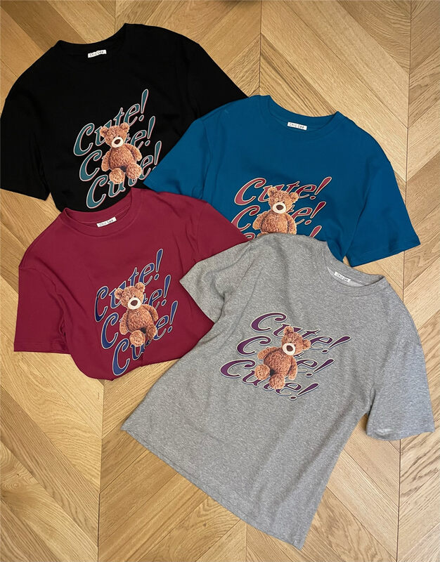 New in autumn! [RICH PAPA] Korean round neck bear print all-match short-sleeved T-shirt T396# ZXX