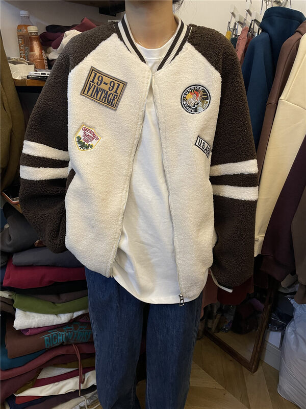 【RICH PAPA】American retro color-block embroidered baseball jacket W046# ZXX