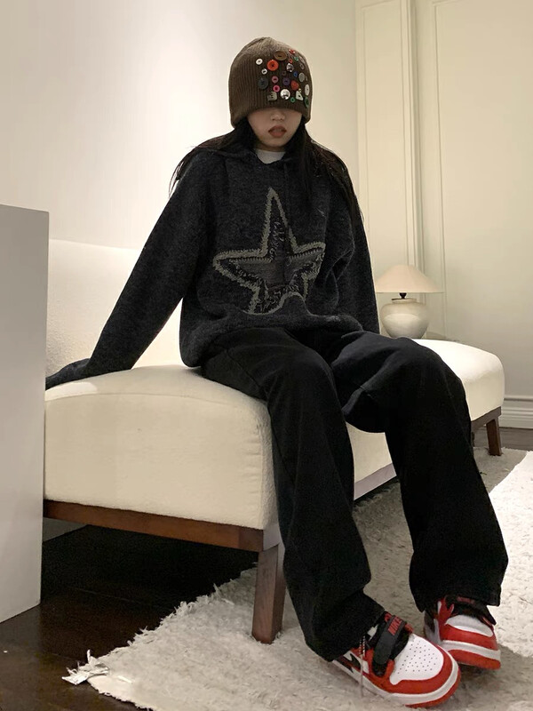 【LAB EEDA】American style old pentagram hooded warm sweater W308# OZQ