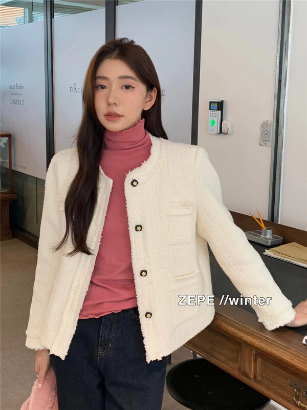 【ZE】Single-breasted comfortable and versatile Xiaoxiangfeng warm down jacket (with wool 35%/with white duck down 90%) 1109# L