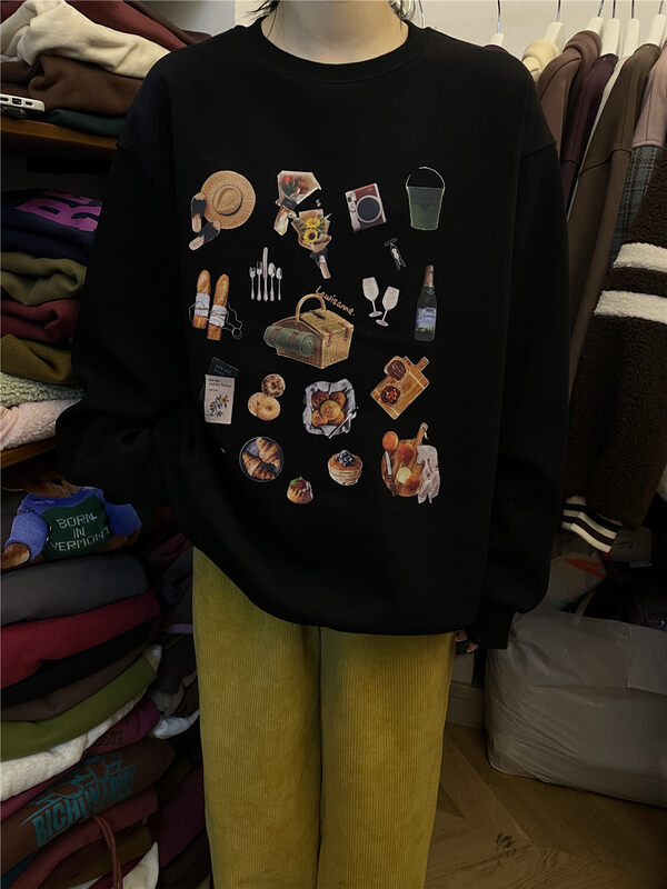 【RICH PAPA】Vintage round neck fun print fleece sweater A213# ZXX