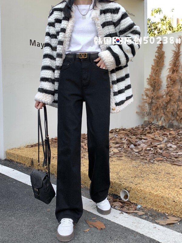 [Korean Original] Winter Belted Stretch Straight Jeans 50238