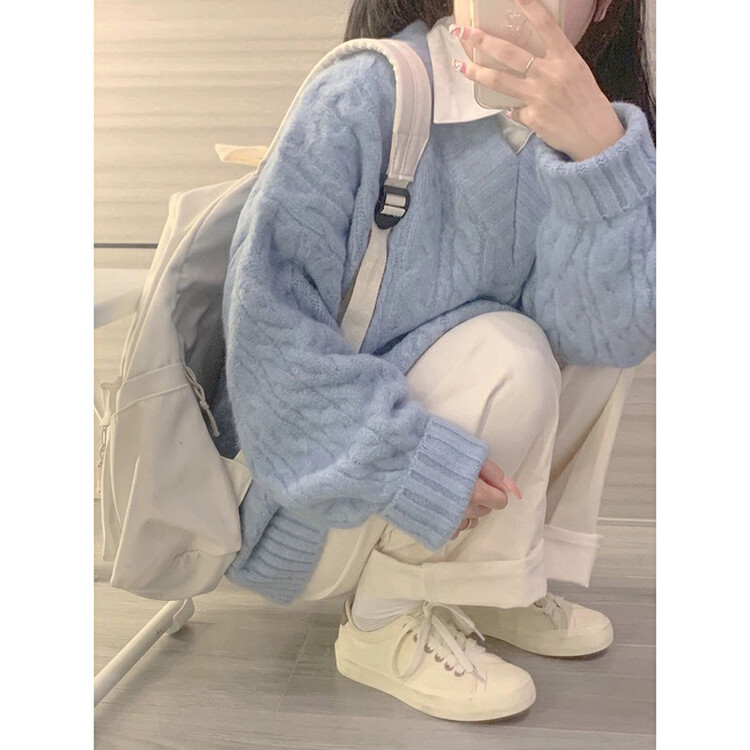【JUN.T】Simple Twist Sweater + Solid Color Long Sleeve Shirt Set 7076# PCZ