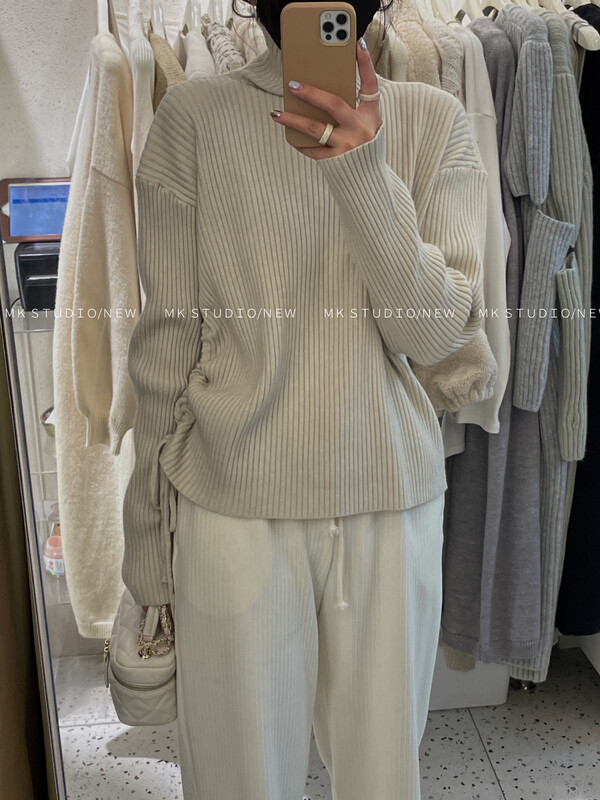 New in winter! [CHEN/MK] Korean version of the pit strip side drawstring turtleneck sweater D179# HJY