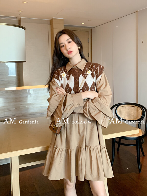New in early autumn!【AM GARDENIA】Korean Camellia Vest + Shirt Lapel Dress Suit 1139# ZXX