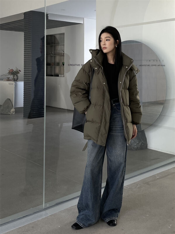 Korea 11 Colors, Medium Down [CLEAN SPACE] Korean Casual Hooded Warm Down Jacket (with Belt) (90 White Duck Down) 33508# CQW
