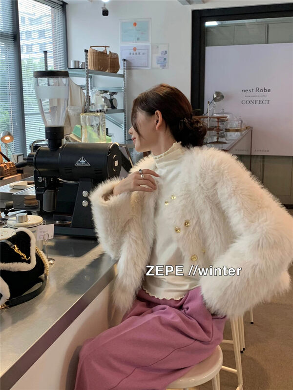 【ZE】Solid Color Comfortable Versatile Loose Warm Fur Jacket 1223# L
