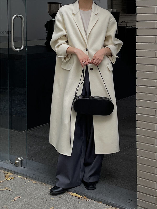 【CLEAN SPACE】Korean style fashion mid-length single-breasted wool coat (including 100% wool) 32533# CQW