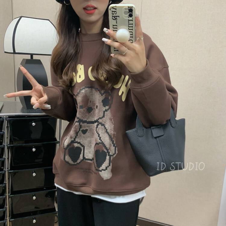 【I-D】Korean style all-match bear print sweatshirt R1014# L