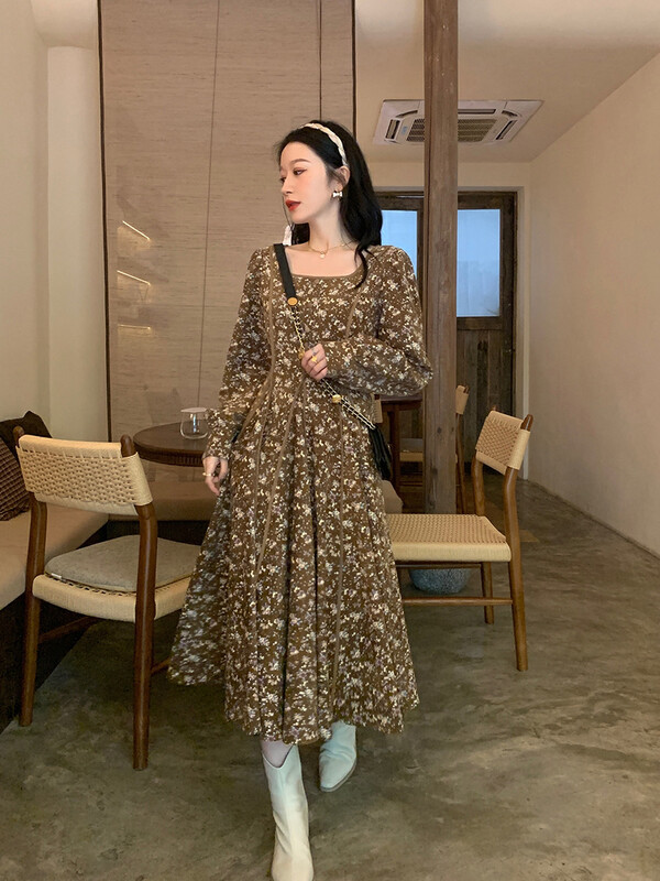 【JUN.T】French Floral Long Sleeve Dress 7083# PCZ