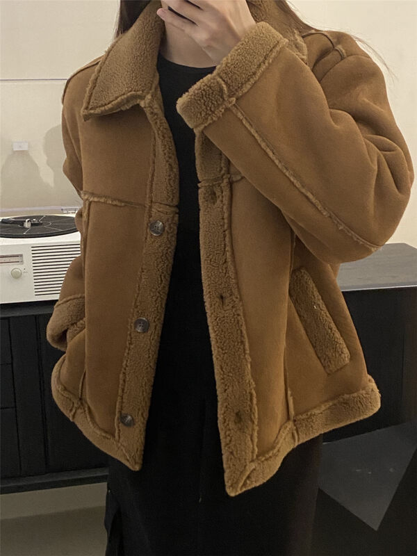 【CLEAN SPACE】Korean version plus velvet thick lapel fur short coat 35027# CQW