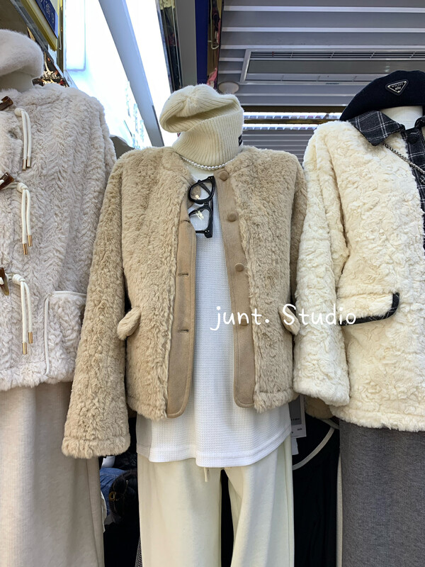 【JUN.T】Korean round neck furry short coat 7066# PCZ