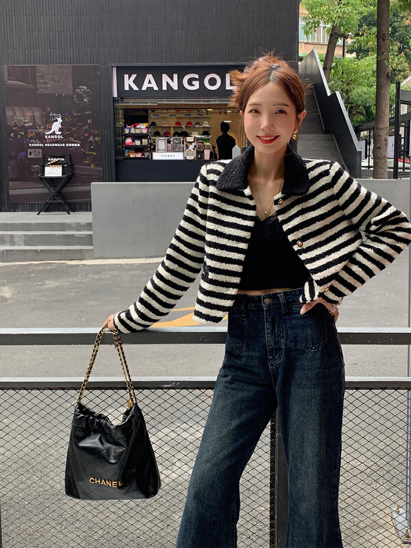 【NEW OPEN】French retro contrast color striped short coat GM80586# ZXX