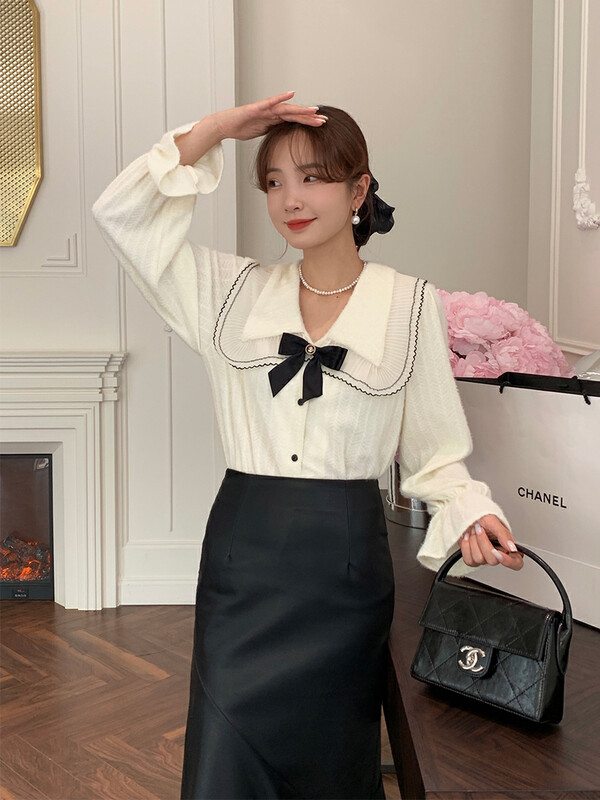 New in winter! [NEW OPEN] Age-reducing temperament lotus leaf collar long-sleeved shirt JY80566# ZXX