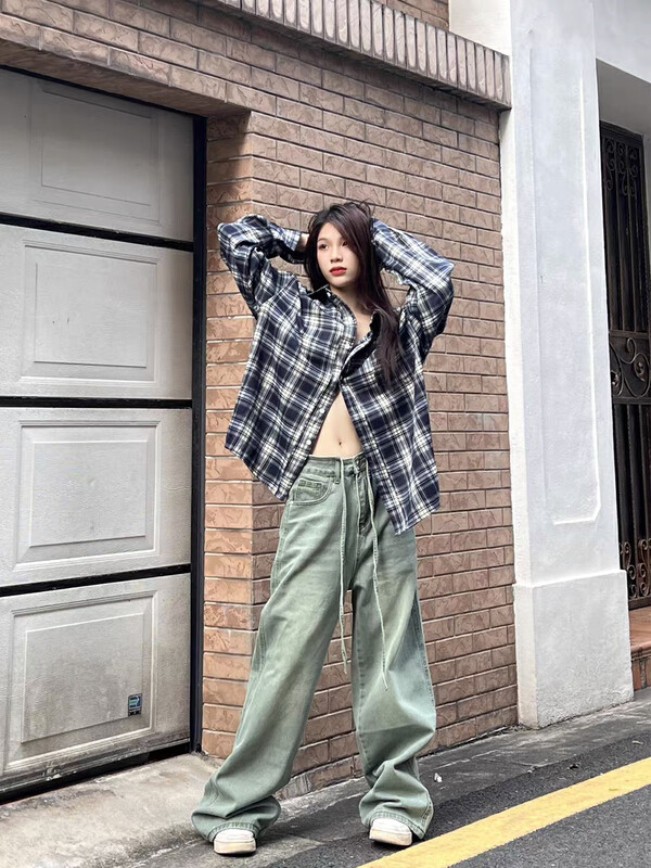 New in winter! [LAB EEDA] American niche green wash straight loose wide-leg jeans K214# OZQ