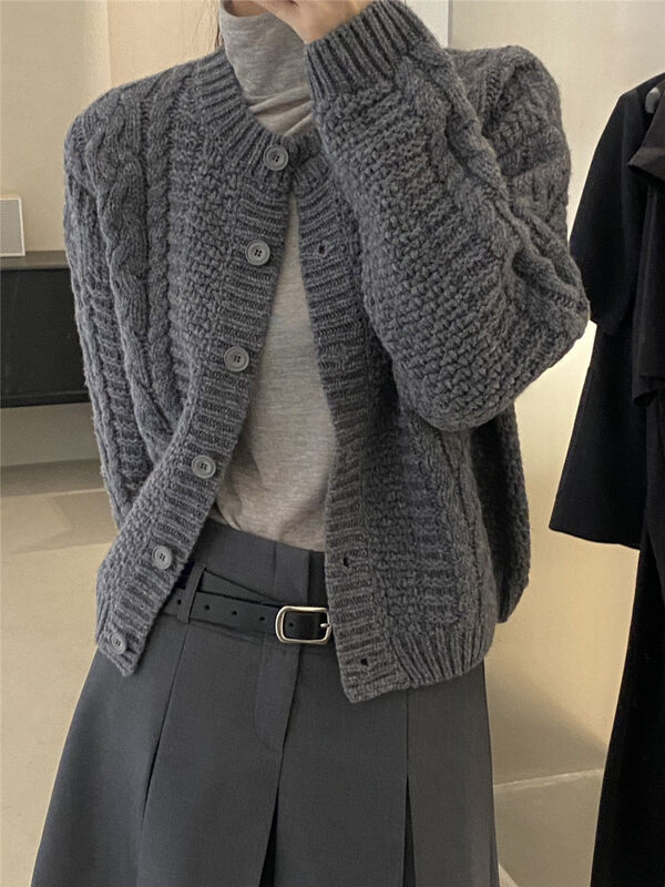 【CLEAN SPACE】Round Neck Twist Loose Versatile Knit Cardigan (100 Wool) 33251# CQW