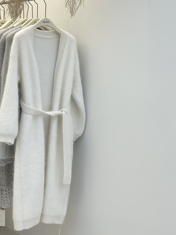 【RIN】Korean temperament, waist, slim and long rabbit hair knitted cardigan (with waist rope) R2305
