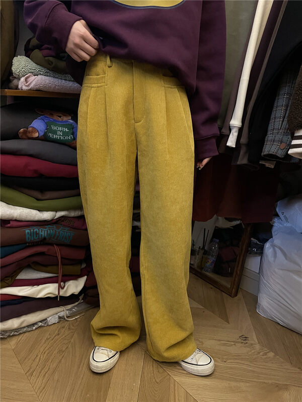 【RICH PAPA】Vintage Corduroy Versatile Straight Fleece Casual Pants K088# ZXX