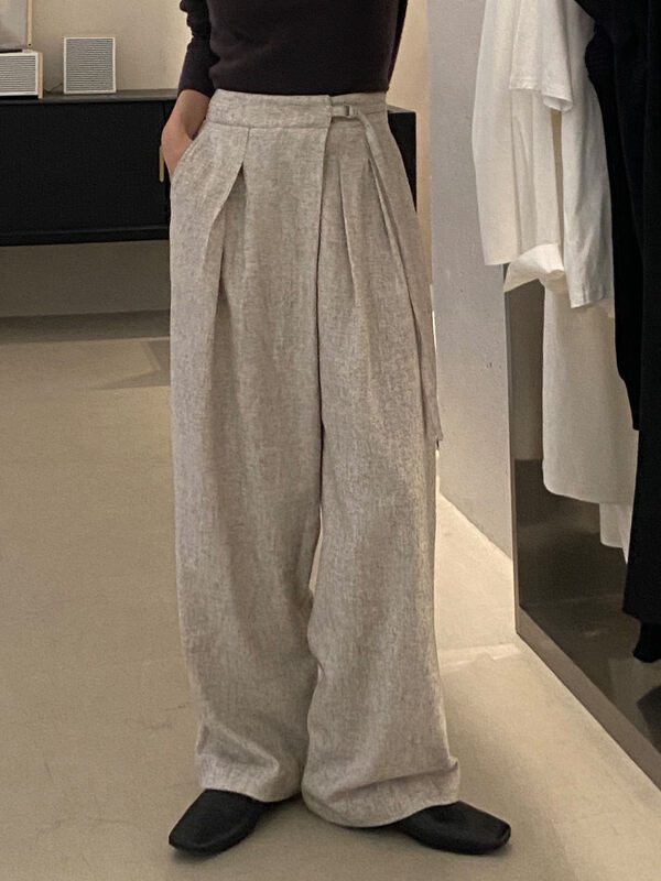 【CLEAN SPACE】Designed loose lace-up trousers (50 wool) 31632A# CQW