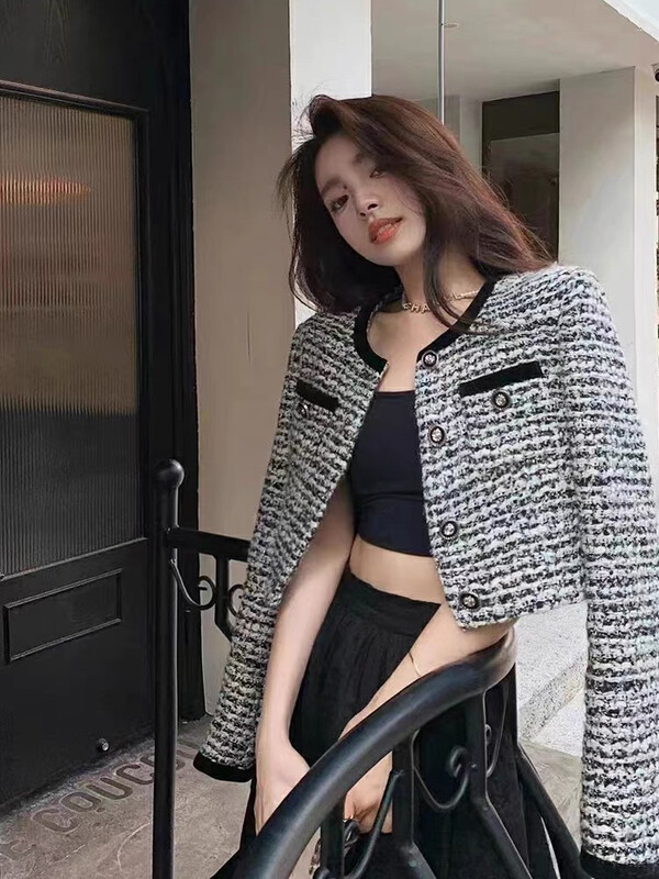 New in winter! [JUN.T] Long-sleeved plaid all-match short jacket 6971# PCZ