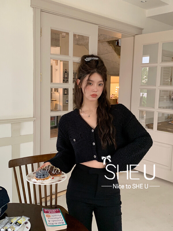 【SHE U】Korean thick needle v-neck warm knitted cardigan 51206# JHY
