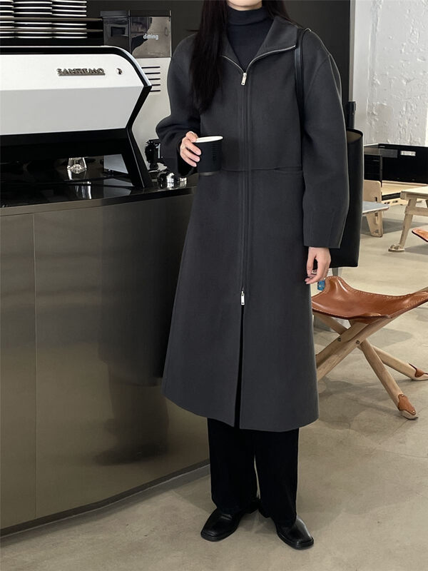 【CLEAN SPACE】High-quality loose zipper wool coat 85% Australian wool, 15% camel wool YS1-33506